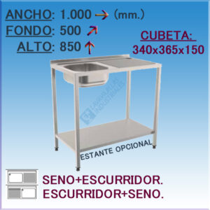 Fregadero con hueco para Lavavajillas de 1000x500 mm.