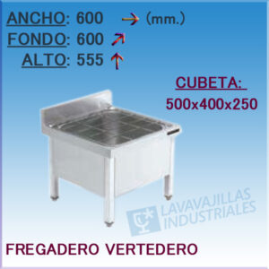 Fregadero Vertedero Industrial Inoxidable de 600x600 mm.