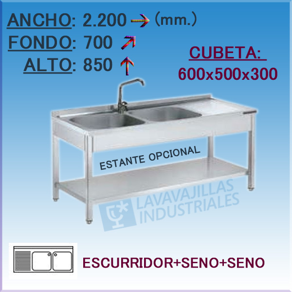 Fregadero Industrial 2200X700 mm.